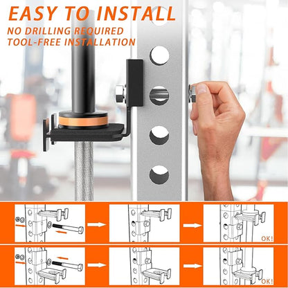 Barbell Holder for 2x2 & 3x3 Power Racks, No Drilling Required – Heavy-Duty Steel Barbell Storage Rack with Protective Padding, Fits 5/8''-1'' Holes – Secure & Space-Saving Gym Equipment Organizer