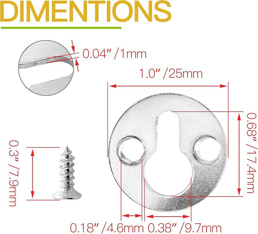 Piutouyar 48Pcs Round Keyhole Hangers, Picture Frame Shelf Keyhole Bracket Metal Keyhole Hanger Fasteners with Screws (Silver)
