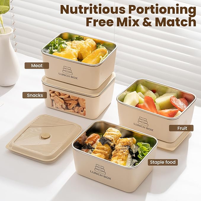 2 Pack Stainless Steel Bento Box,Leakproof 316 Stainless Steel Lunch Box, Stackable Metal Lunch Box with Insulated Bag - Ideal for Office & Outdoor