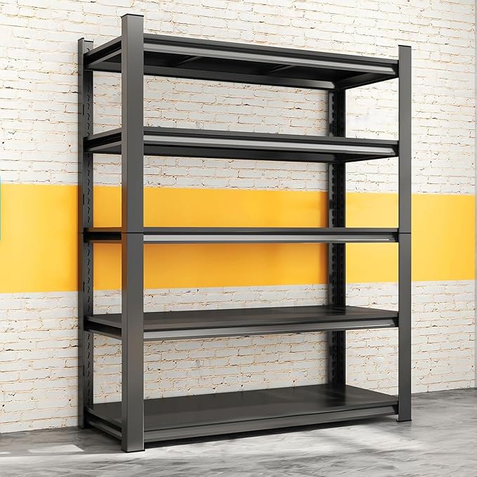 45"W x 16"D Metal Garage Shelving Unit, 3000LBS Storage Shelf, 5-Tier Adjustable Steel Shelving, Garage Storage Shelves for Garage Kitchen Warehouse Pantry Basement, Rust-Resistant, Black, 72 Inch H