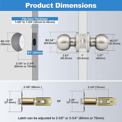 BESTTEN 4 Pack Door Knob with Lock and Key, Keyed Different Entry Door Knob, for Entrance and Front Door, Satin Nickel