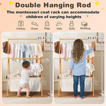 Kids Clothing Rrack- Kids Dress Up Rack for Little Girls, Bamboo Kids Clothes Rack-Feat FSC-Certified wood, Toddler Dress Up Storage Rack & Folding Costume Rack, Pets Clothes Rack, Natural