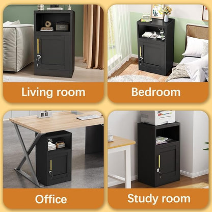 Tokawa Metal White Locking Nightstand, 27.56" Locker with Magnetic Door and Adjustable Shelve, Small Locker Nightstand, Side Table Storage Cabinets for Bedroom, Living Room, Office