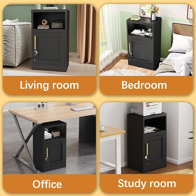 Tokawa Metal Black Locking Nightstand, 27.56" Locker with Magnetic Door and Adjustable Shelve, Small Locker Nightstand, Side Table Storage Cabinets for Bedroom, Living Room, Office
