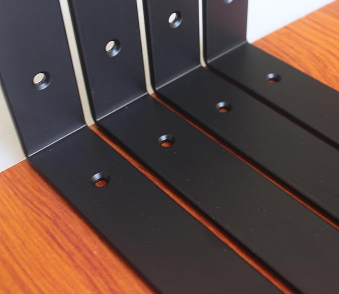 6 Pack - L 6" x H 6" x W1.5, 5mm Thick Black L Shelf Bracket, Iron Shelf Brackets, Metal Shelf Brackets, Floating Shelf, Shelf Supports with Screws