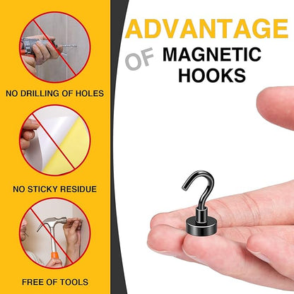 DIYMAG Magnetic Hooks for Refrigerator, Extra Strong Cruise Hook, Heavy Duty Earth Magnets with Hook Magnetic Hanger for Cabins, Grill (20P-Black) (Pack of 2)