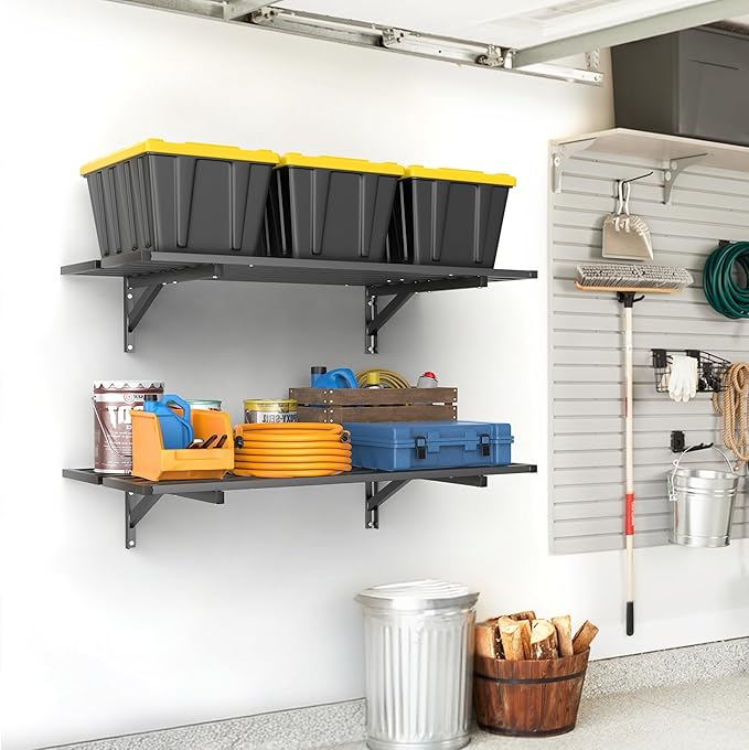 WALMANN 2 Pack Heavy Duty Wall Mounted Shelves, 2 ft x 3 ft Wall-Mounted Garage Storage Shelf, Floating Shelf, Hold 400 lbs/Shelf