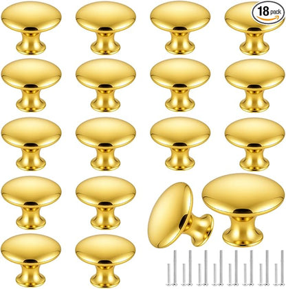 Romeda 18 Piece Drawer Knobs, Gold Cabinet Knobs with Screw, 30mm Drawer Pulls for Dresser, Kitchen, and Cabinet Drawers