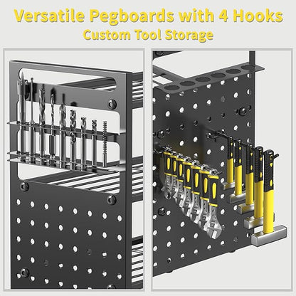 52'' Heavy Duty Power Tool Organizer Rack | 660lbs Capacity 4-Tier Wall Mount Garage Storage Shelf | Adjustable Pegboard Tool Storage for Workshop, Garage, and DIY Enthusiasts