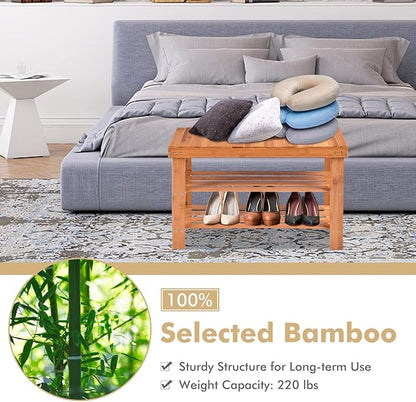 COSTWAY Bamboo Shoe Rack Bench 3-Tier Free Standing Wood Shoe Storage Organizer Shelf Holder Home Entryway Hallway Furniture Eco-Friendly (Natural)