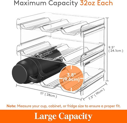 Lifewit 3 Tier Stackable Water Bottle Organizer for Cabinet, Plastic Bottle Holder Fits 9 Bottles/Tumblers up to 3.8" Diameter for Pantry/Countertop/Cupboard, 28 x 19 x 24 cm/11 x 7.5 x 9.5"
