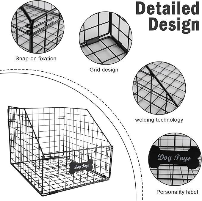 Large Dog Toy Basket,Pet Storage Box Toys Bin Metal Organizer Container Dogs Wire Rack Baskets Food Bins for Living Room Boxes Outdoor Plastic Supplies Organizers Puppy Cat Black Cabinet Chest.