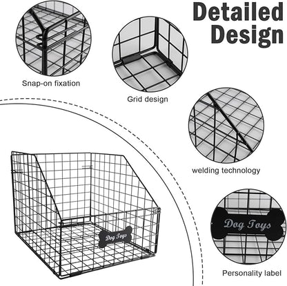 Large Dog Toy Basket,Pet Storage Box Toys Bin Metal Organizer Container Dogs Wire Rack Baskets Food Bins for Living Room Boxes Outdoor Plastic Supplies Organizers Puppy Cat Black Cabinet Chest.