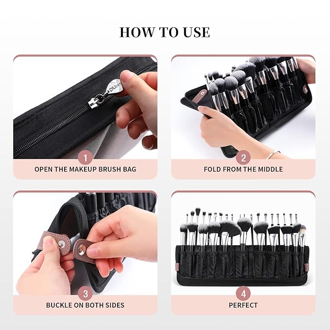 DUcare Makeup Brushes Organizer 30pcs Folding Travel Cases Makeup Brushes Stand-up Cosmetic Bag Artist Storage (only bag)