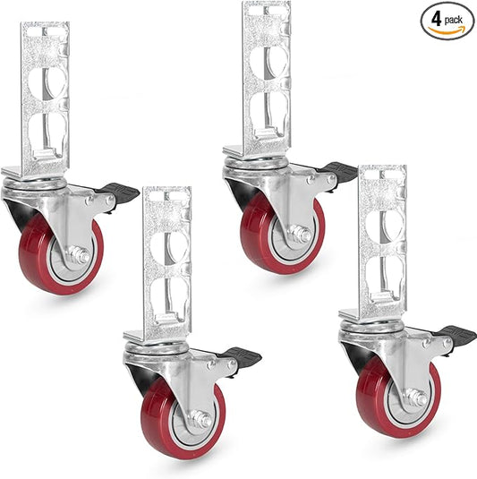 Iron Forge Tools Rolling Storage Rack Caster Wheels Heavy Duty - Set of 4 Locking Castor 3 Inch 530 lb Capacity for Boltless Self Locking Shelving Racks, Nylon and Steel Ball Bearing Wheels
