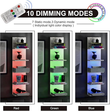 5-Tier Wall Shelf Unit with RGB Light, Floating Lack Shelf for Wall Storage, Wall Mounted Vertical Display Shelf for Bedroom Living Room Vanity, White
