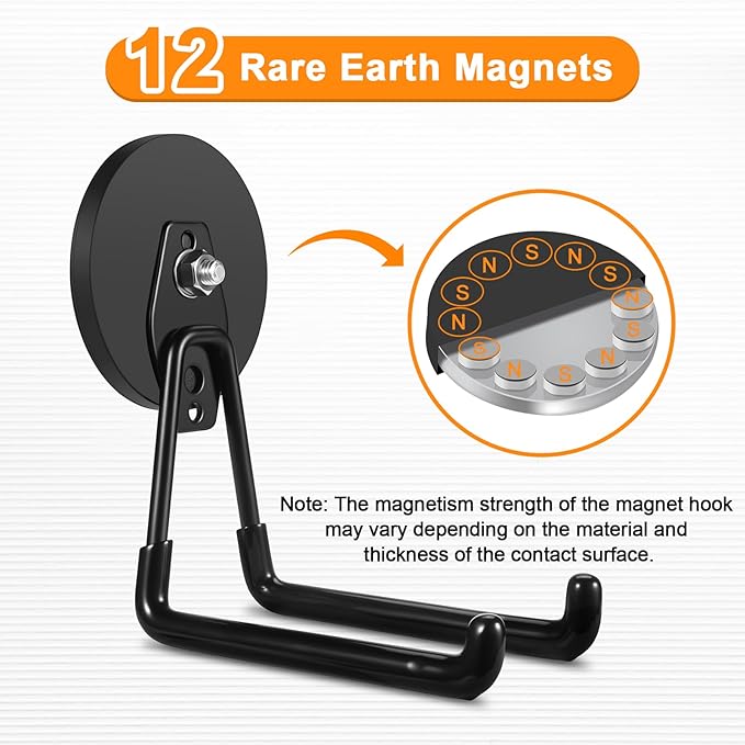 ENUODA Strong Magnetic Hooks Heavy Duty Large Magnet Garage Hooks Storage Hook Utility Magnet Tool Holder for Metal Cabinet, Pegboard, Shelve, Tool Chest,Shovel, Broom, Garden Tools, 2PCS