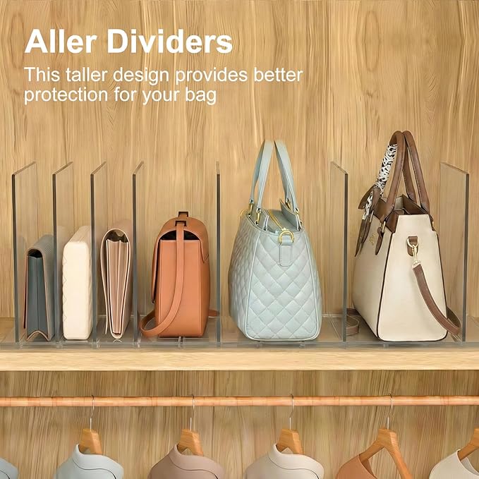 Bag & Purse Organizer for Closet: Adjustable Clear Handbag Storage Shelf - Plastic Clutch Dividers for Closet Organizers and Storage - Keep Carteras & Pocketbook Upright 3 Pack - 11Dividers