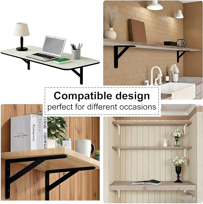 12 Inch Shelf Brackets, Set of 4 Steel Wall Bracket for Floating Shelves(Black, 12 inch 4 Pack)