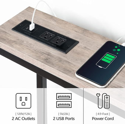 Skinny Console Table with Power Outlets, 63" Narrow Sofa Table, Behind Couch Table with Charging Station, Sofa Hallway Table for Plants, Living Room CTHG165E01