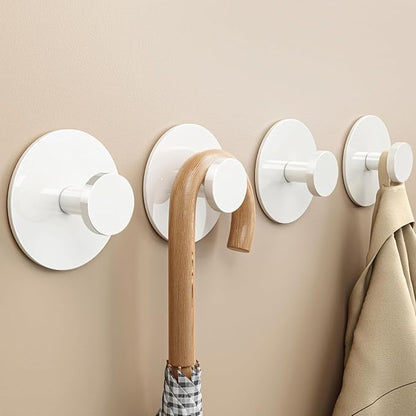 10 Pack White Adhesive Wall Hook for Coat and Towel: Extra Sticky 12 LB (Max), Stainless Coat Rack Door Holder Hanger, Heavy Duty