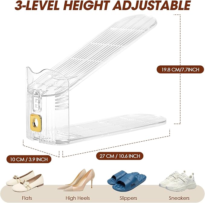 16 Pack Shoe Slots Organizer for Closet, Adjustable Shoe Stackers for a Pair of Shoes Shoe Rack Storage Shoe Space Saver 50% Shoe Shelf Display Holder for Closet