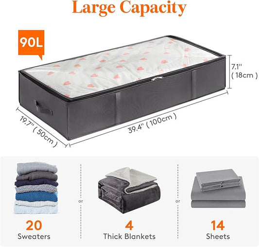 Lifewit 90L 8 Pack Under Bed Storage Containers, Large Capacity Blanket Storage Bags with Reinforced Handle, Organization and Storage for Comforters, Sheets, Clothes, Bedroom, College Dorm, Grey