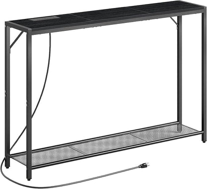 Sofa Table with Power Outlet, 43.7" Console Table with USB Ports, Behind Couch Table, Entryway Table for Living Room, Entryway, Foyer, Metal Frame, Adjustable Feet, Black CTHB11E01N1