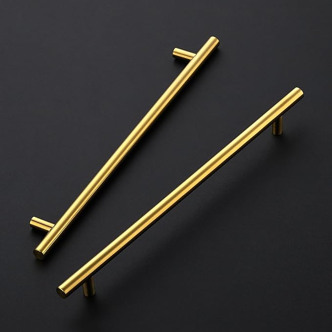 JOY DECOR 5 Pack 12-1/2 Inch Cabinet Pulls Kitchen Cabinet Handles with 10 Inch Hole Center Brushed Brass Cabinet Hardware Stainless Steel Kitchen Drawer Pulls 256mm Hole Centers