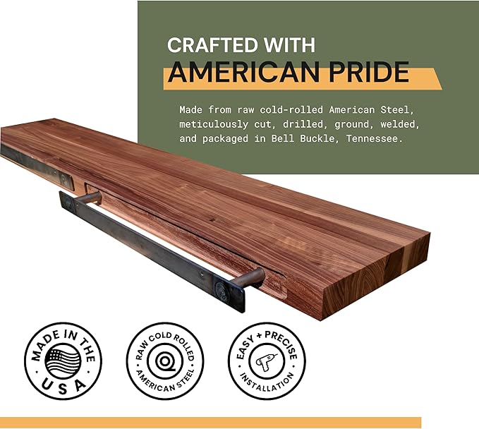 Floating Shelf Bracket - 2 Pack 24” Hidden Shelf Brackets, 150 LB Weight Capacity, Supports Wall Mounted Floating Shelves of Any Length,3/4 Inch Industrial Solid Steel Support Rods - Walnut Wood Works