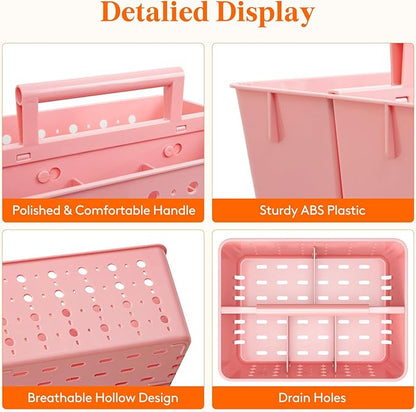 Lifewit Shower Caddy Portable, Plastic Bathroom Organizer with Handle and Holes, Hard Cleaning Basket for Toiletry Storage, College Dorm Essentials, Pink, 2 Packs