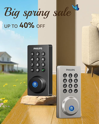 Philips Wi-Fi Door Lock, WiFi Smart Lock Keyless Entry Deadbolt for Front Door, Remote Control, Built-in WiFi, APP Fingerprint Passcode Unlock, Auto Locking