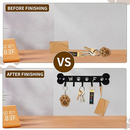 Dog Leash Holder for Wall Key Hooks Decorative, 5 Hooks 11×2.75 inch for Wall Decorative Animal Storage Rack Adhesive, Black Key Holder wall Mount for Entrance Living Room Kitchen-Dog Lovers Gifts