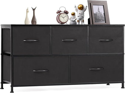 OLIXIS 5 Drawers Dresser for Bedroom, Fabric Storage Tower for Living Room, Entryway, Sturdy Steel Frame, Wooden Top & Easy Pull Fabric Bins