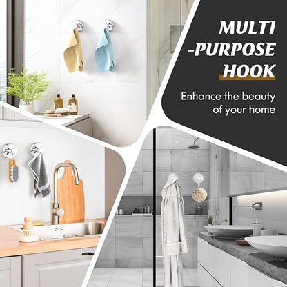 Suction Cup Hooks for Shower,Removable Shower Towel Suction Hooks for Bathroom Wall,Kitchen,Glass,Mirror,Tile to Hang Robes,Loofah-Chrome(4-Pack)