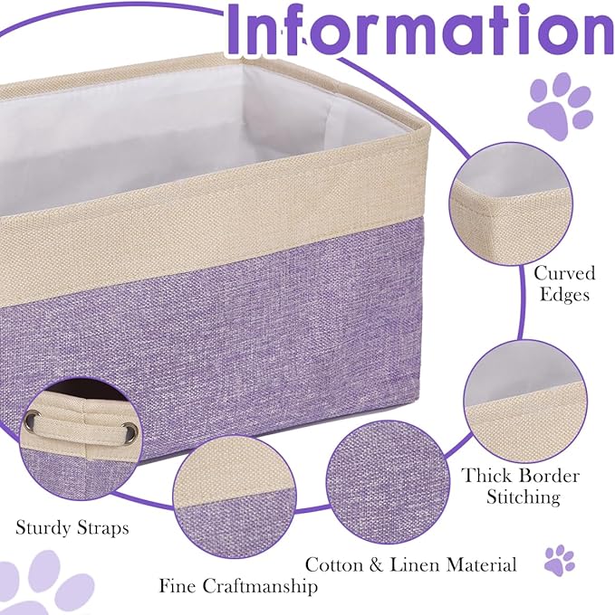Ulico Personalized Dog Toy Storage Basket, Collapsible Pet Storage Organizer Box with Handles, Custom Dog Toy Bin with Pet's Name Cat Toy Storage Gift for Dog Lovers（Purple）