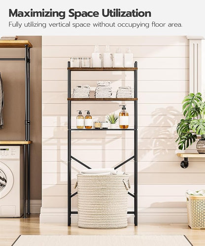 HOOBRO Over The Toilet Storage, 3-Tier Over Toilet Bathroom Organizer, Freestanding Above Toilet Shelf with Adjustable Feet, Space Saving, Easy Assembly, Rustic Brown and Black BF63TS01