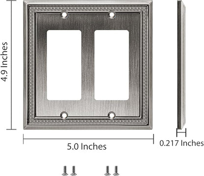 Henne Bery Sunken Pearls Heavy Duty Decorative Wall Plate Switch Plate Outlet Cover (Double Decorator, Heirloom Silver)