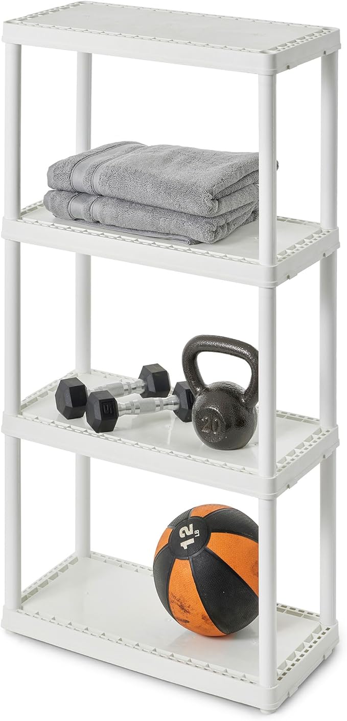 Gracious Living 4 Shelf Fixed Height Solid Light Duty Storage Unit 12 x 24 x 48 for Home, Garage, Basement, & Laundry, White (2 Pack)