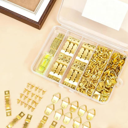251Pcs Picture Hanging Kit, Include 50 Sawtooth Picture Hangers, 50 D Rings, 150 Screws and Bubble Level, Heavy Duty Picture Frame Hanging Hardware for Wall Artworks Frame Canvas Mounting
