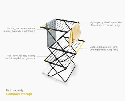 Joseph Joseph AirFrame 3-Tier Clothes Airer Drying Rack, 53 ft Capacity, Indoor/Outdoor, Stable, Foldable, Compact Storage