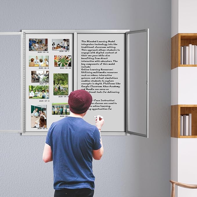 INNOVART Enclosed Bulletin Board 48”x36”, Lockable Dry Erase Noticeboard with Aluminum Frame, Outdoor Enclosed Whiteboard Weatherproof, Wall Display Case with Swing-Open Door Information Cabinet