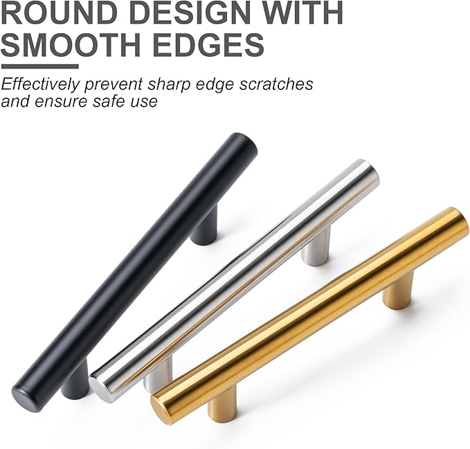 25 Pack Cabinet Pulls Brushed Brass Stainless Cabinet Handles, for Kitchen and Bathroom Cabinets, 5 Inch Length, 3 Inch Hole Center