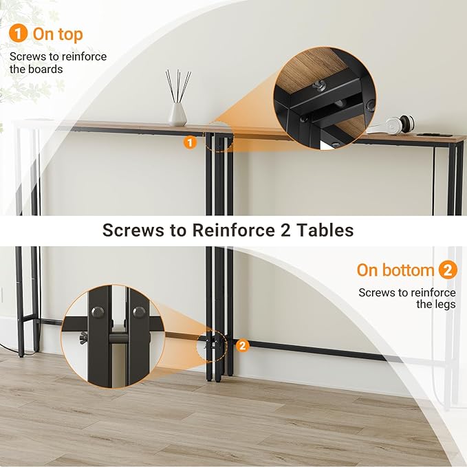ELYKEN 2 Pack 5.9" Narrow Console Sofa Table with Power Outlets, Total 78.8” Long Behind Couch Table with Charge Station and 5.9’ Extension Cord for Living Room, 5.9" D x 78.8”W x 29.5”H, White Oak