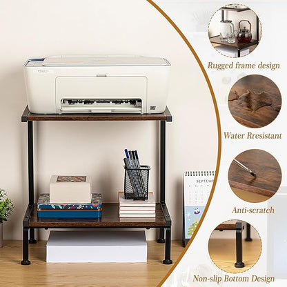 Printer Stand with Storage for Desk, 2 Tier Desktop Printer Stand-Multi-Purpose Desk Organizer, Large Wooden Printer Table for Folders,Books,for Fax Machine, Scanner,Home Office, 3D Printer