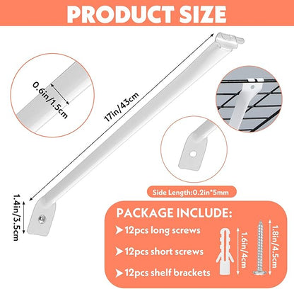 12 Pcs Support Brackets for Wire Shelving 12in Wire Shelf Bracket Closet Shelf Brackets with Anchors and Pins for Installation Wires Shelving Supported Bracket for Support Closet Wires