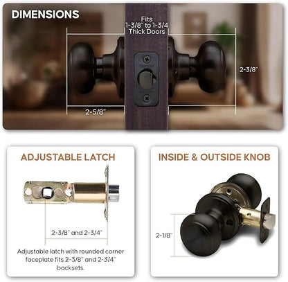 Copper Creek Colonial Passage Interior Door Knob – ANSI Grade-3 Certified, Modern Heavy Duty Handle, Easy Install and Reversible for Bedroom, Bathroom and Closets – Tuscan Bronze (1 Pack)