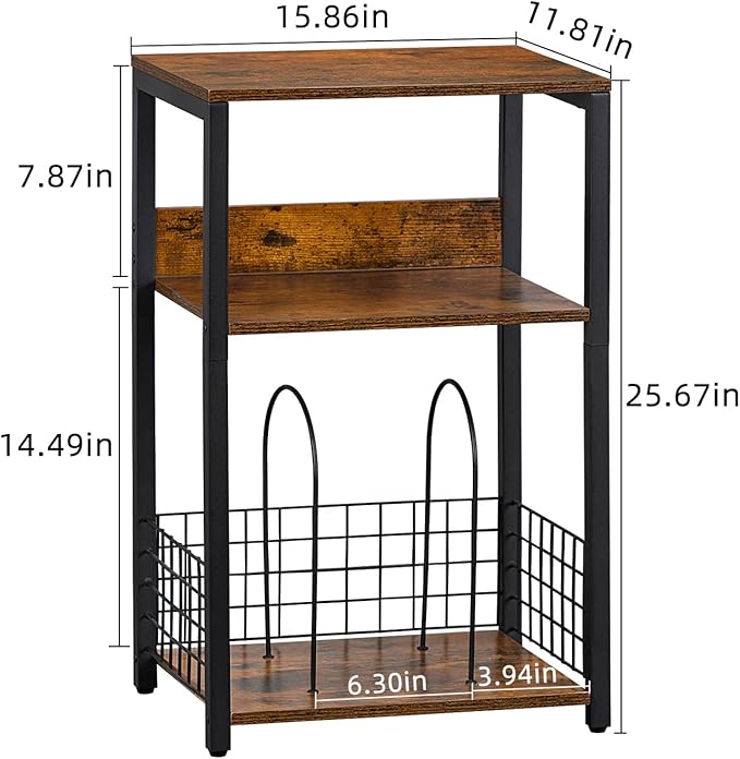 LELELINKY 3 Tier End Table,Record Player Stand with Storage Up to 100 Albums,Turntable Stand for Vinyl,Brown Records Shelf for Living Room Bedroom