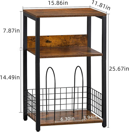 LELELINKY 3 Tier End Table,Record Player Stand with Storage Up to 100 Albums,Turntable Stand for Vinyl,Brown Records Shelf for Living Room Bedroom
