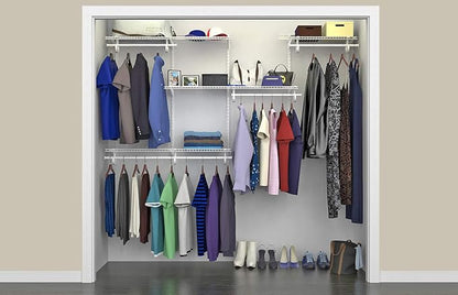 ClosetMaid ShelfTrack Wire Closet Organizer System, Adjustable from 5 to 8 Ft., with Shelves, Clothes Rods, Hardware, Durable Steel, White